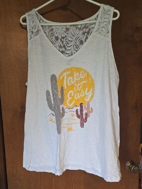 torrid White Lace-Back 'Take It Easy' Graphic Tank